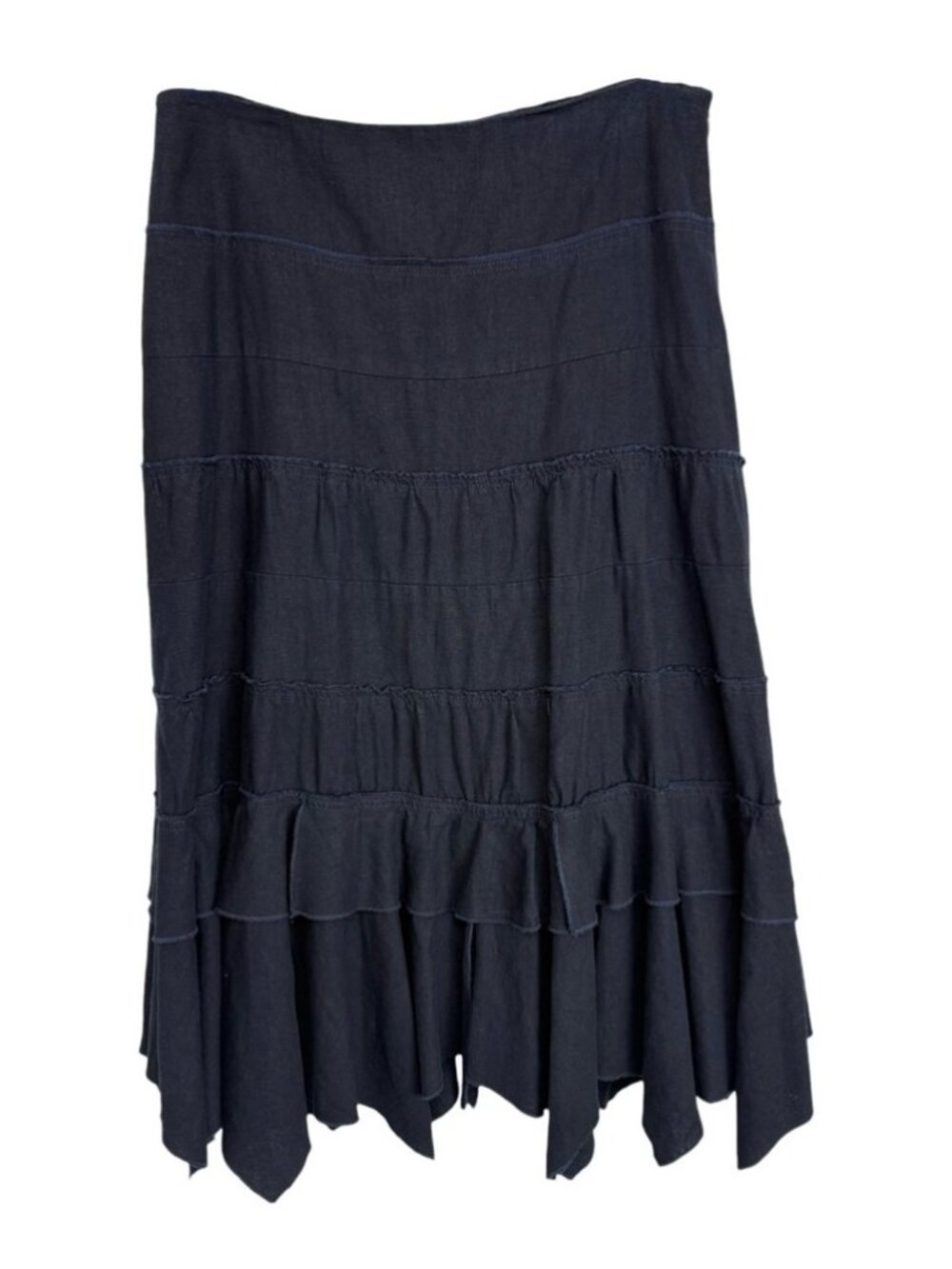 Vintage Tiered Handkerchief Asymmetrical Hem Midi Skirt Size 14 Navy Blue Y2K - Picture 9 of 9